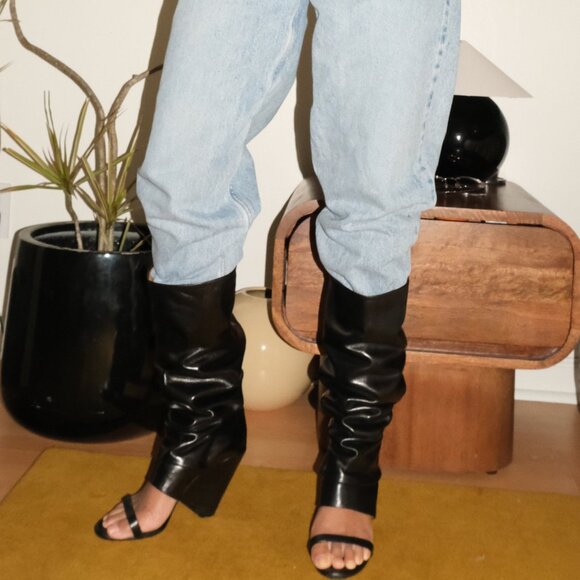 RARE MARGIELA LINE 22 OPEN TOE KNEE HIGH HEELED BOOTS 5 - Picture 1 of 10